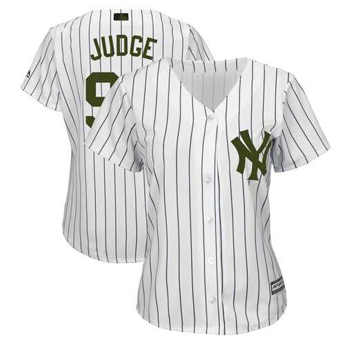 Womens New York Yankees #99 Aaron Judge White Strip 2018 Memorial Day Cool Base Stitched Baseball Jersey Dzhi->mlb womens jerseys->MLB Jersey